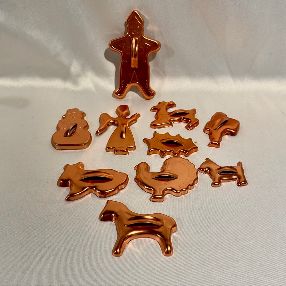 Vintage Copper Cookie Cutters Christmas Thanksgiving Easter Set of Ten